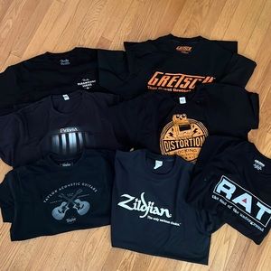 NWOT Lot of (7) music industry T-shirts, Large, Taylor guitar, Fender & more